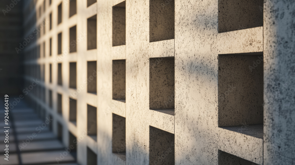 A close up of the textured concrete facade of a brutalist structure with shadows emphasizing the raw rugged surface A close up of the textured concrete facade of a brutalist structure with shadows emphasizing the raw rugged surface