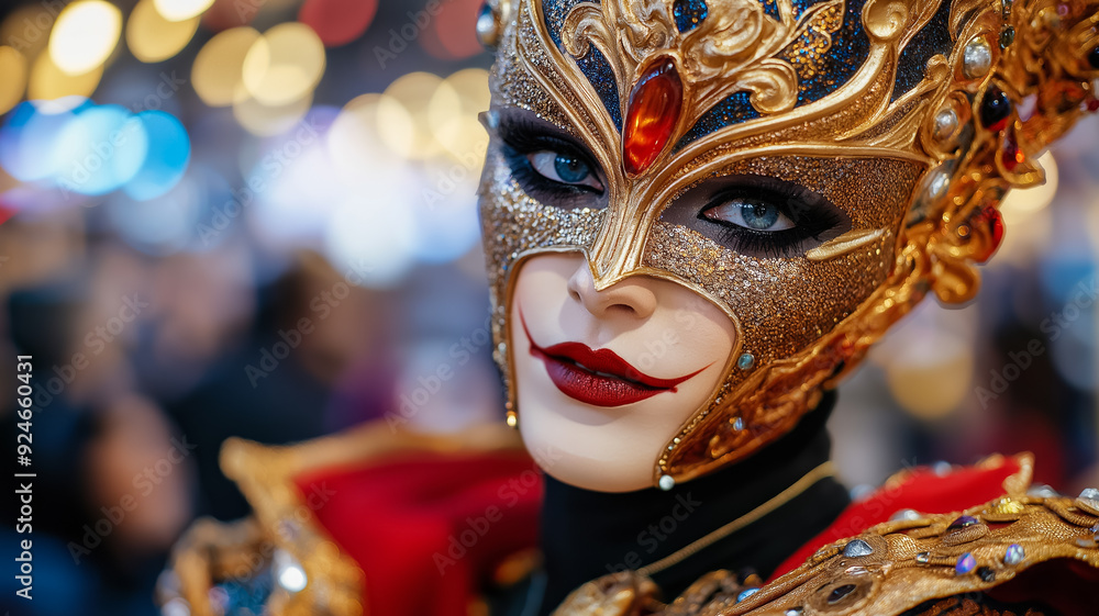 A closeup of a cosplayer adjusting their detailed costume with the conventions bustling atmosphere in the background A closeup of a cosplayer adjusting their detailed costume with the conventions bustling atmosphere in the background
