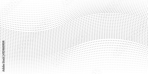 Flowing dots particles wave pattern halftone gradient curve shape isolated on white background. Vector in concept of technology
