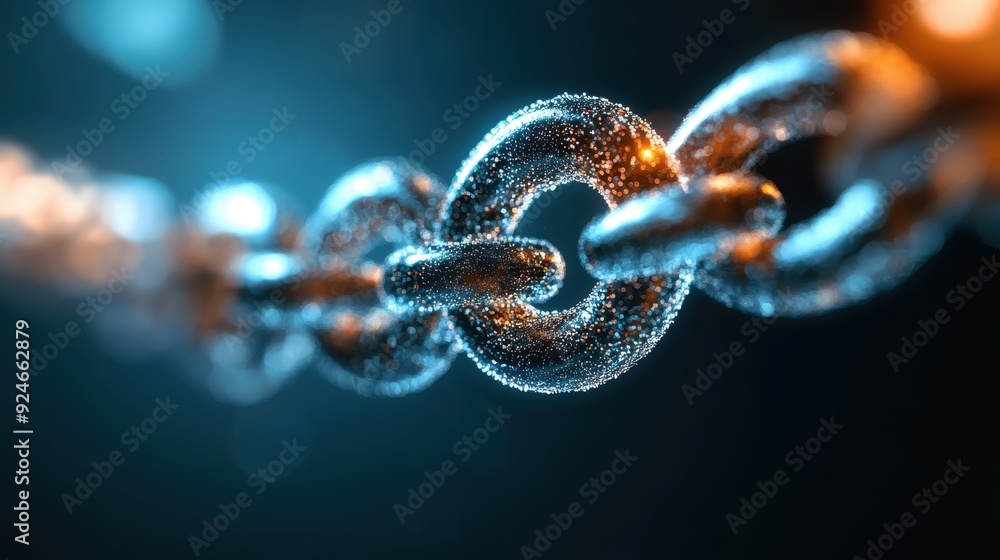 Close-up of a Metallic Chain with Sparkling Details and a Blue Background Close-up of a Metallic Chain with Sparkling Details and a Blue Background