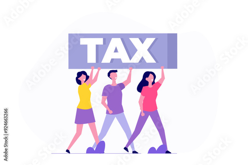 Debt or Tax burden. Businessman holding taxes. Vector illustration.