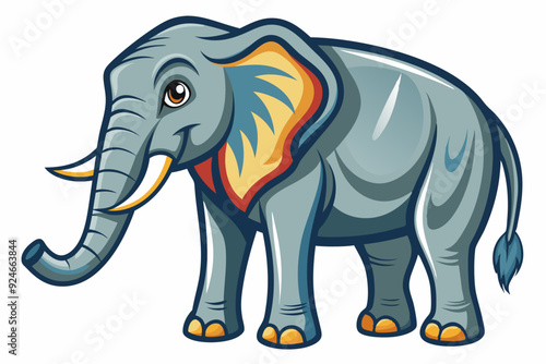 Cartoon Illustration of a Grey Elephant with Yellow Tusks