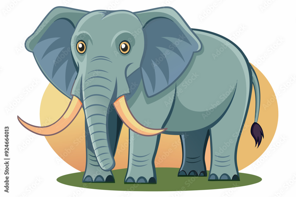Fototapeta premium Cartoon Illustration of a Gray Elephant with Large Ears and Tusks