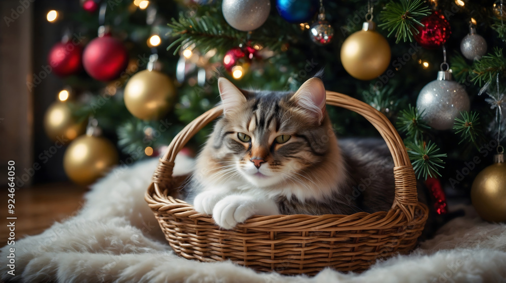 cat and christmas tree cat and christmas tree
