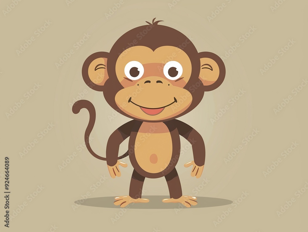 Cheeky monkey standing and making a face clipart, simple cartoon 2D, flat art