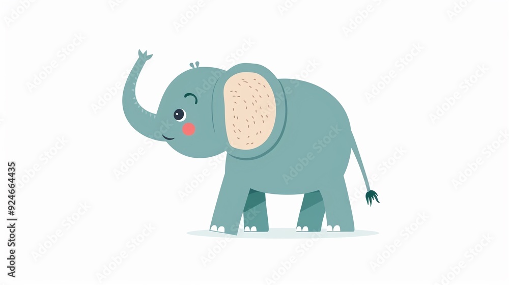 Friendly elephant standing with trunk up clipart, simple cartoon 2D, flat art Friendly elephant standing with trunk up clipart, simple cartoon 2D, flat art