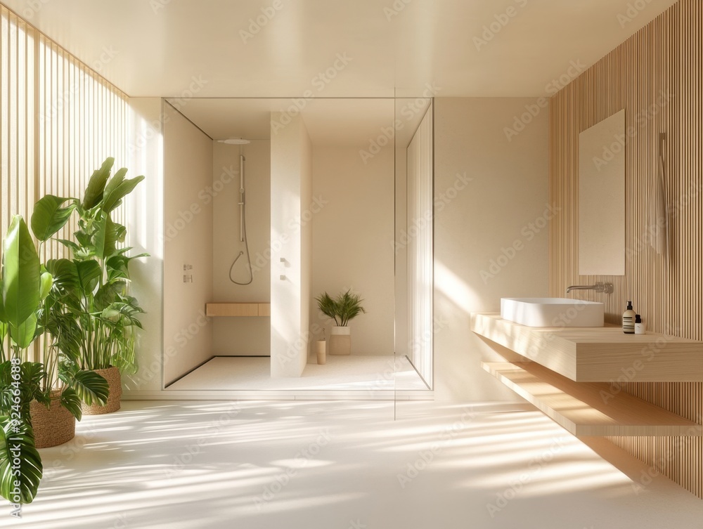 A bathroom with a large mirror and a sink A bathroom with a large mirror and a sink