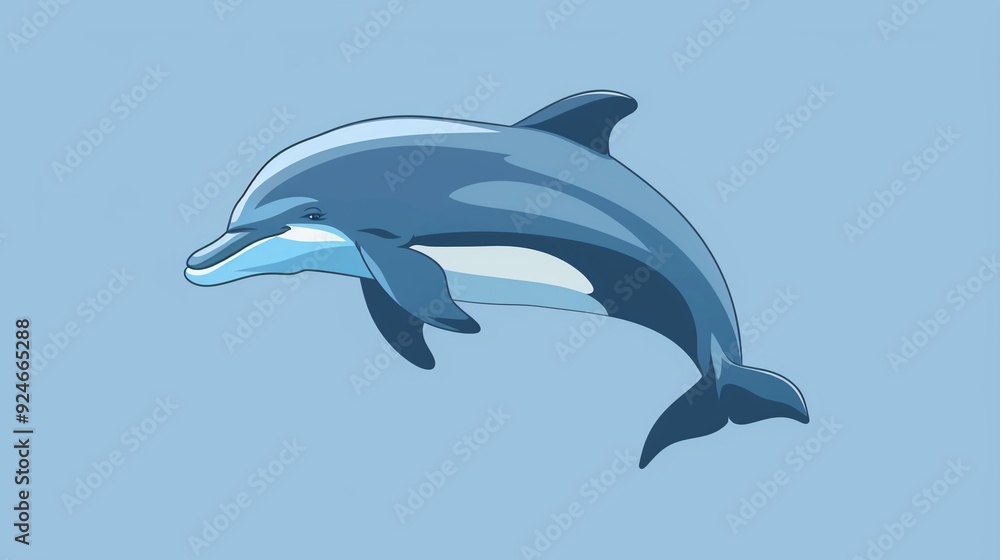 Fototapeta premium Playful dolphin standing on tail clipart, simple cartoon 2D, flat art