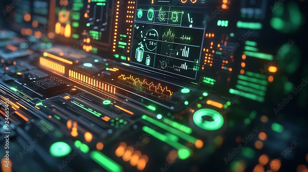 Energy consumption analysis, green bars and charts with icons, 3D illustration Energy consumption analysis, green bars and charts with icons, 3D illustration