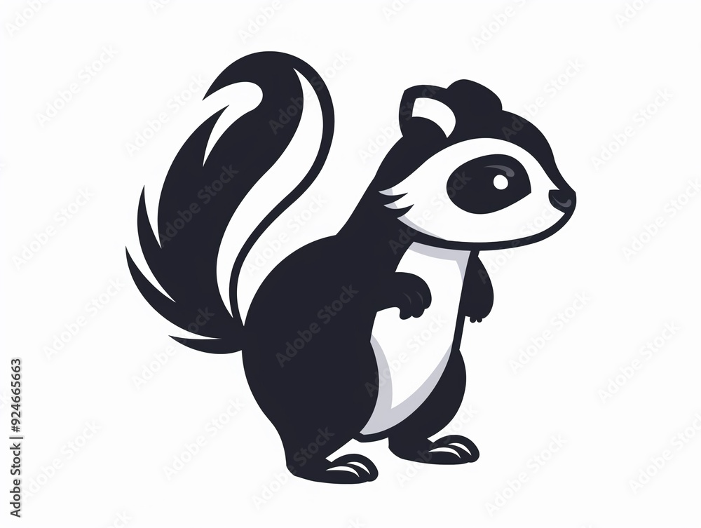 Fototapeta premium Playful lemur standing with tail up clipart, simple cartoon 2D, flat vector art