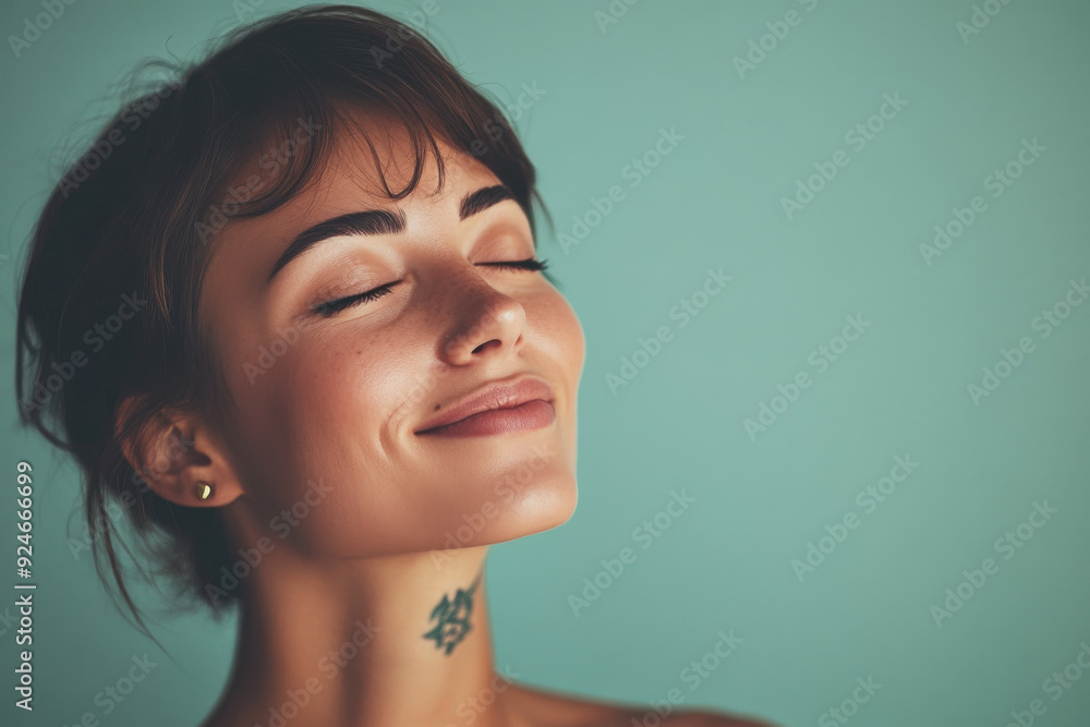 A close up of a woman's face with tattoos and her eyes closed A close up of a woman's face with tattoos and her eyes closed
