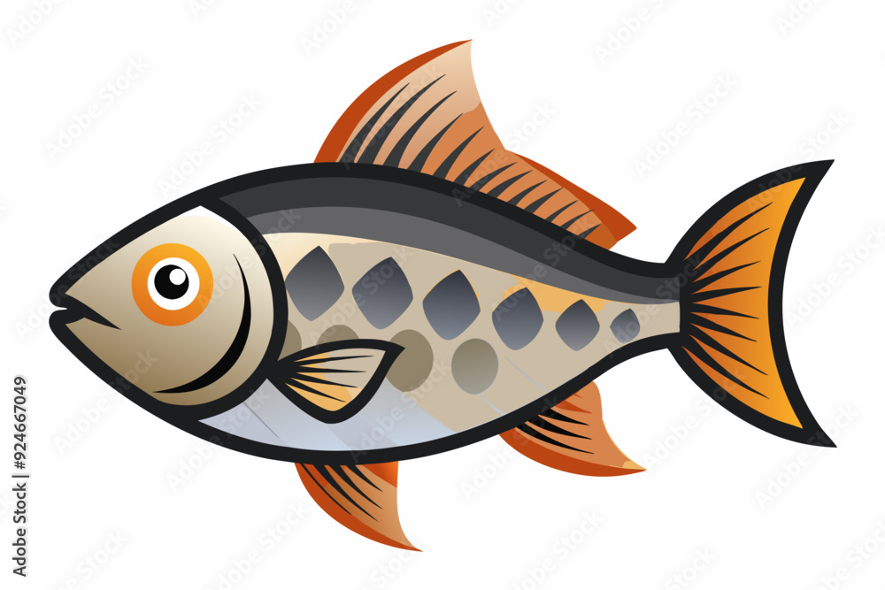 Cartoon Illustration of a Fish with Orange Fins Cartoon Illustration of a Fish with Orange Fins