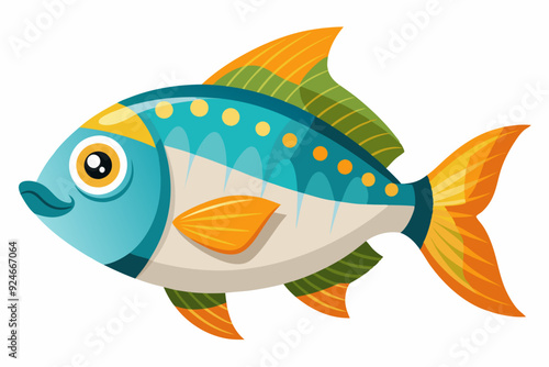 Cartoon Blue and Orange Fish with Big Eye and Mustache