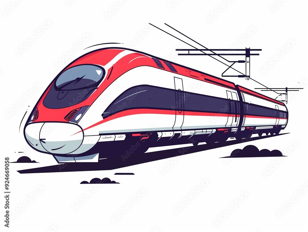 Fototapeta premium High-speed bullet train clipart, modern transport, flat art, simple cartoon 2D