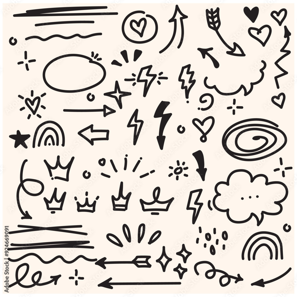 Sketch line arrow element, star, heart shape. Hand drawn doodle sketch style circle, cloud speech bubble grunge element set With illustration style doodle and line art Sketch line arrow element, star, heart shape. Hand drawn doodle sketch style circle, cloud speech bubble grunge element set With illustration style doodle and line art