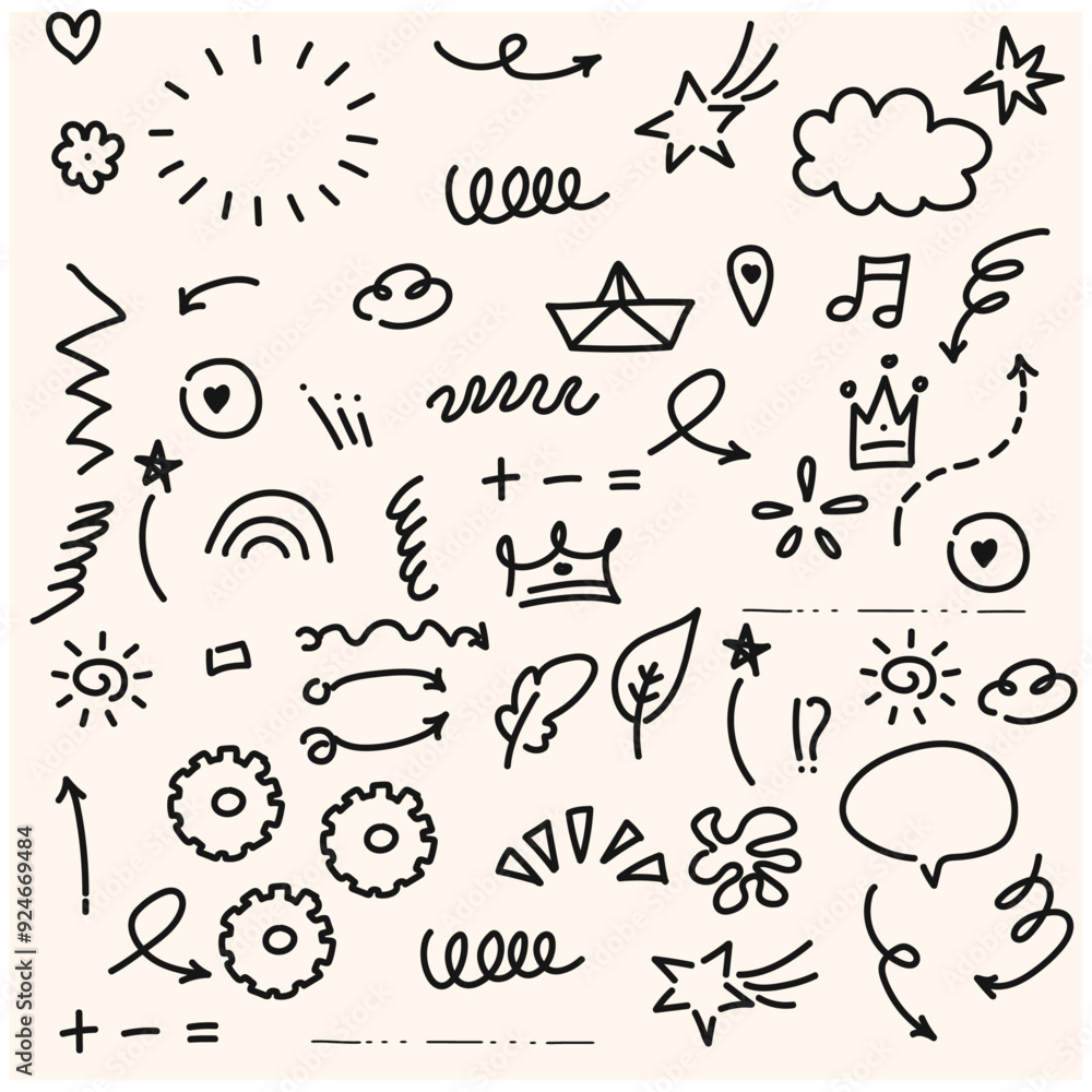 Vector Doodle set of hand drawn elements With illustration style doodle and line art Vector Doodle set of hand drawn elements With illustration style doodle and line art