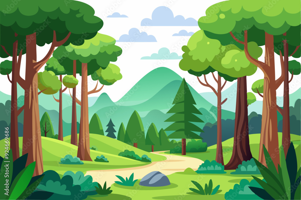 Obraz premium Winding Path Through a Lush Green Forest Landscape