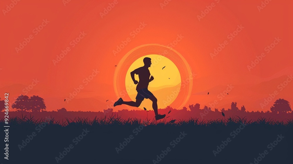 Jogger running at dawn clipart, flat art, morning routine, simple cartoon 2D Jogger running at dawn clipart, flat art, morning routine, simple cartoon 2D