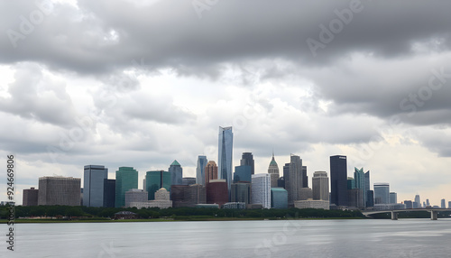 Downtown Houston skyline on a cloudy day isolated with white highlights, png