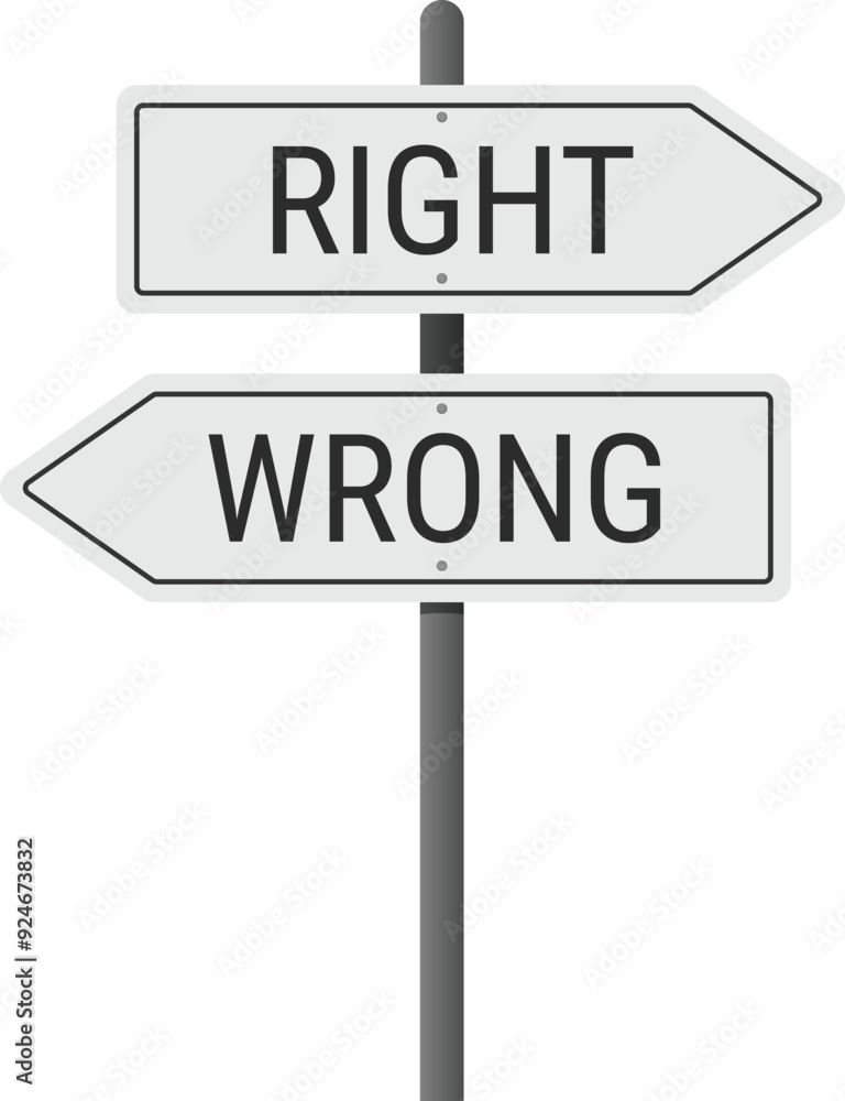 Crossroad sign representing the right and wrong choices. Metaphor for making correct or incorrect decisions. Vector illustration on transparent background Crossroad sign representing the right and wrong choices. Metaphor for making correct or incorrect decisions. Vector illustration on transparent background
