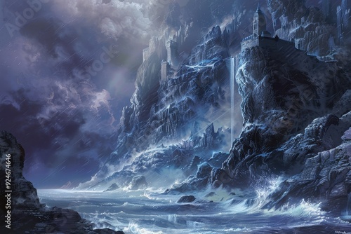 Castle on the Cliffside in a Stormy Sea photo