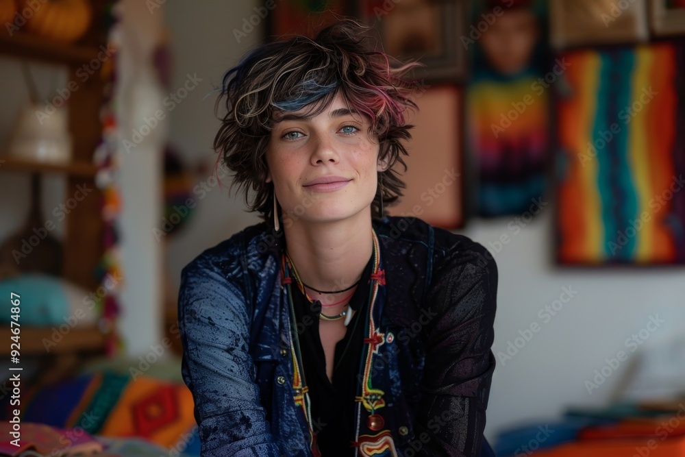 Intimate Portrait of Non-Binary Artist in Creative Studio Environment Intimate Portrait of Non-Binary Artist in Creative Studio Environment