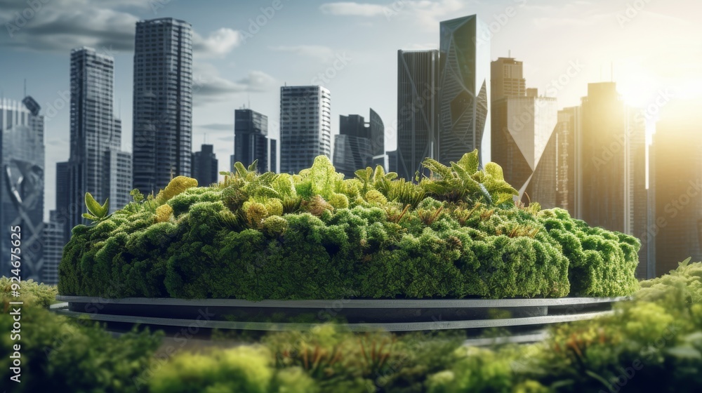 Fototapeta premium A city with a large green circle of trees in the middle