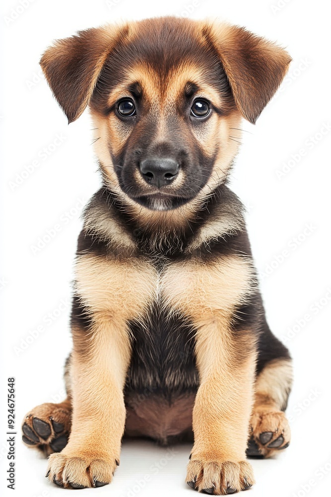 The image shows a cute, isolated German shepherd puppy sitting against a transparent background The image shows a cute, isolated German shepherd puppy sitting against a transparent background