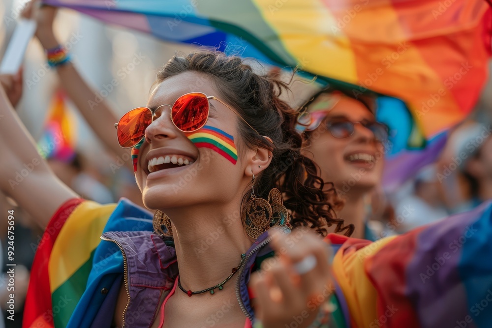 Joyous LGBT Pride Parade with Colorful Crowd Waving Rainbow Flags Joyous LGBT Pride Parade with Colorful Crowd Waving Rainbow Flags