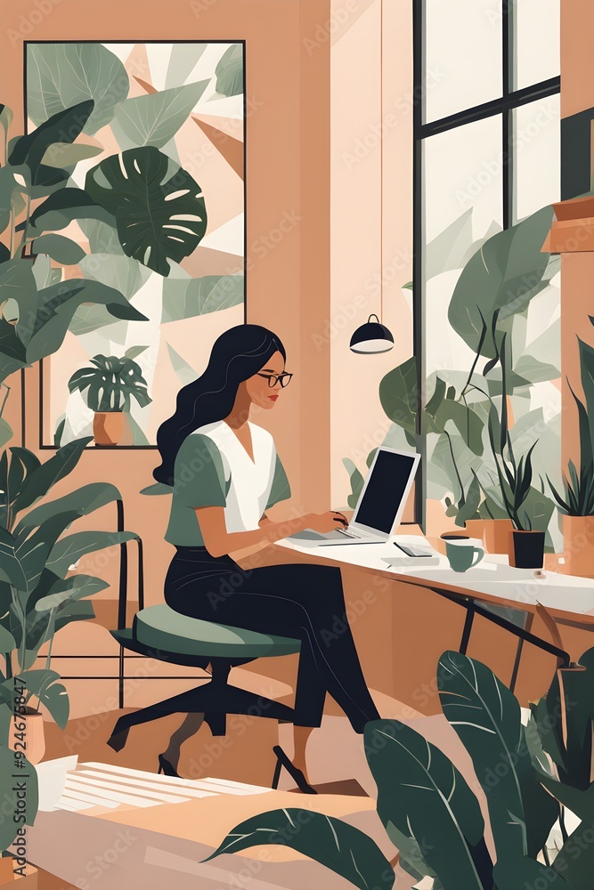 Woman working at desk of modern home office Woman working at desk of modern home office