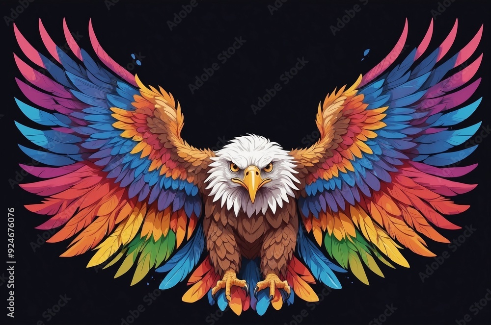 Obraz premium Colorful Eagle with Spread Wings on a Black Background
