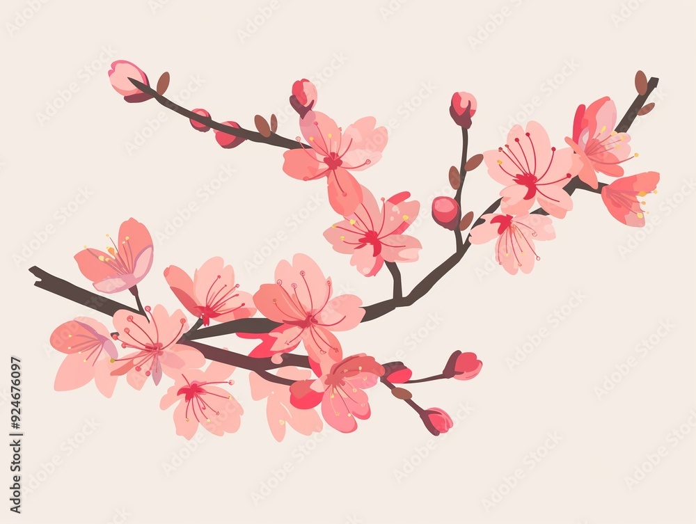 Naklejka premium Cherry blossom festival clipart, spring bloom, flat art, simple cartoon 2D emblem