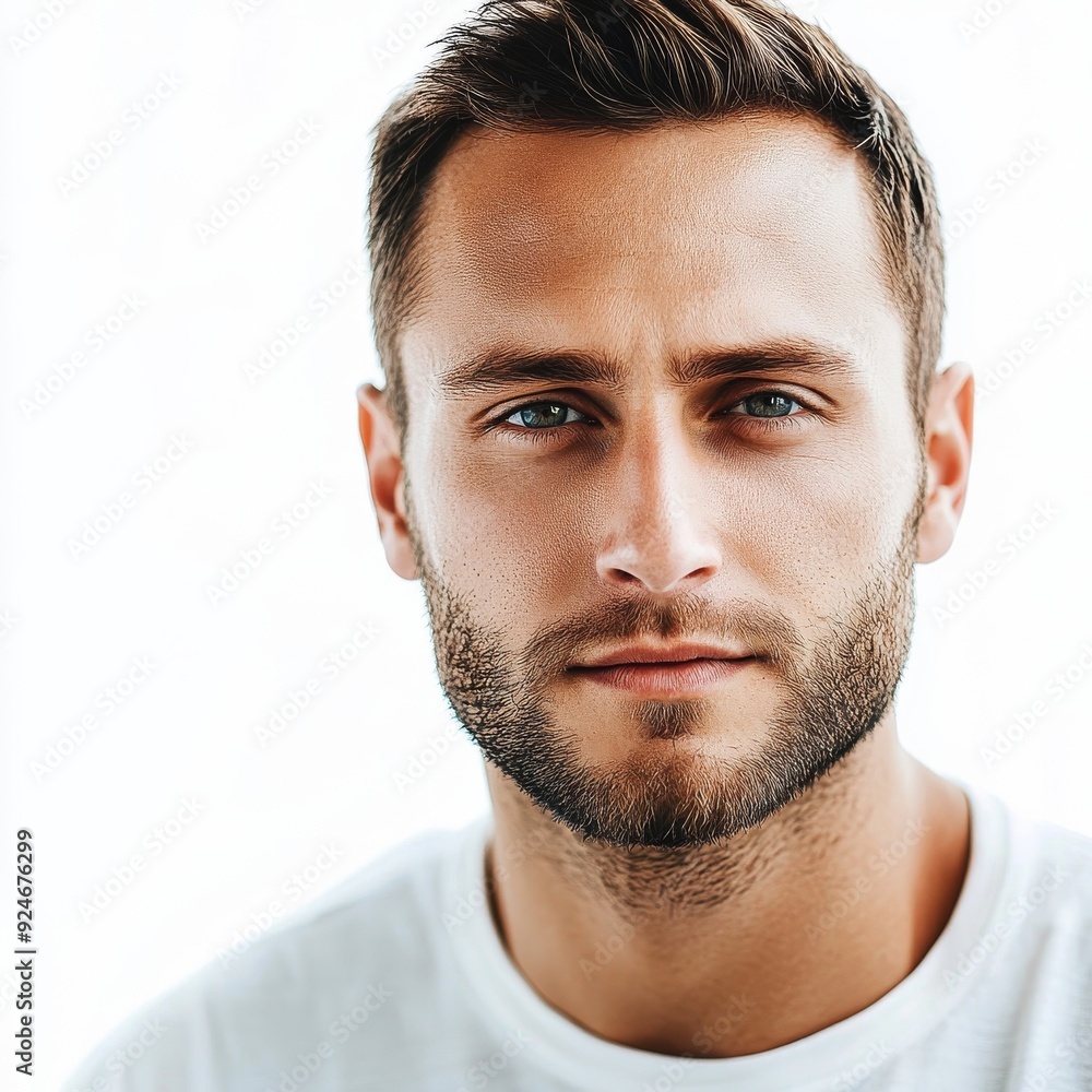 Obraz premium Happy young handsome guy, headshot on transparent background, smiling and looking good