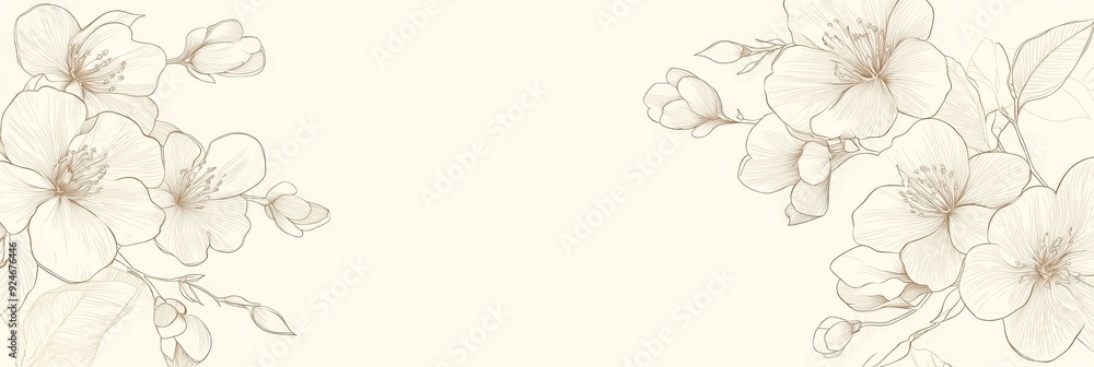 Naklejka premium A minimal and elegant illustration featuring a delicate white flower border in a subtle brown sketch style on a white background. This design conveys beauty, simplicity, and a touch of nature.