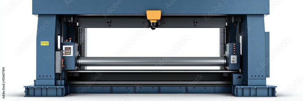 A powerful industrial roller machine with a large roller, control panel, and sturdy frame, symbolizing efficiency, precision, heavy-duty manufacturing, industrial production, and automation. A powerful industrial roller machine with a large roller, control panel, and sturdy frame, symbolizing efficiency, precision, heavy-duty manufacturing, industrial production, and automation.
