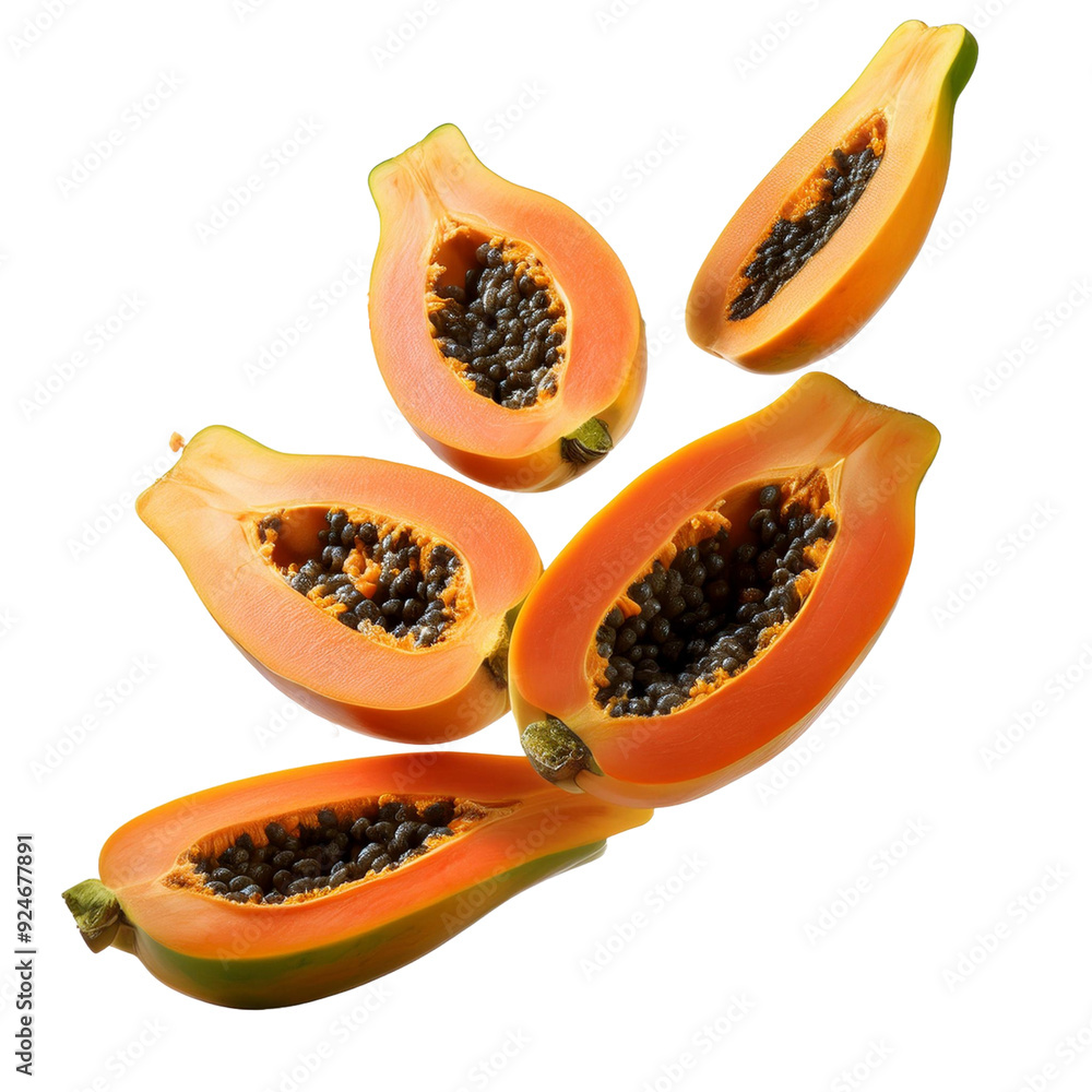 Falling Papayas Isolated on White Background Falling Papayas Isolated on White Background