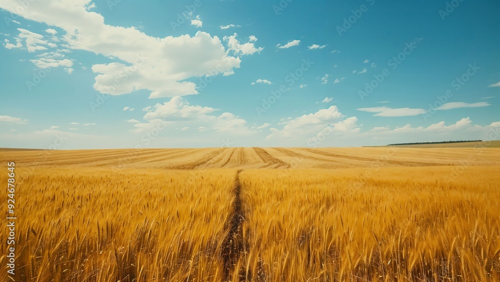 A Serene Golden Wheat Field Under a Vast, Bright Sky: An Inviting Landscape of Nature's Beauty and Abundance, Captivating the Spirit of Tranquility and Growth A Serene Golden Wheat Field Under a Vast, Bright Sky: An Inviting Landscape of Nature's Beauty and Abundance, Captivating the Spirit of Tranquility and Growth