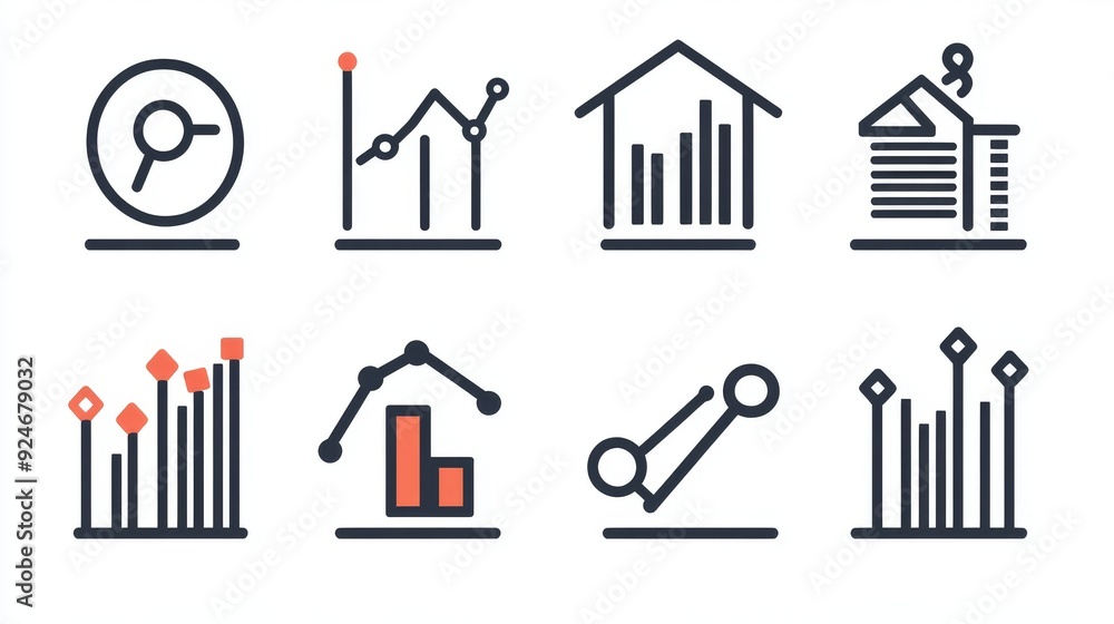 A set of 8 data analysis icons representing growth, insights, research, and progress. These icons are ideal for visualizing data analysis, business growth, and financial trends. A set of 8 data analysis icons representing growth, insights, research, and progress. These icons are ideal for visualizing data analysis, business growth, and financial trends.