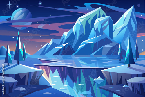Crystalline Mountain Range Under a Night Sky
