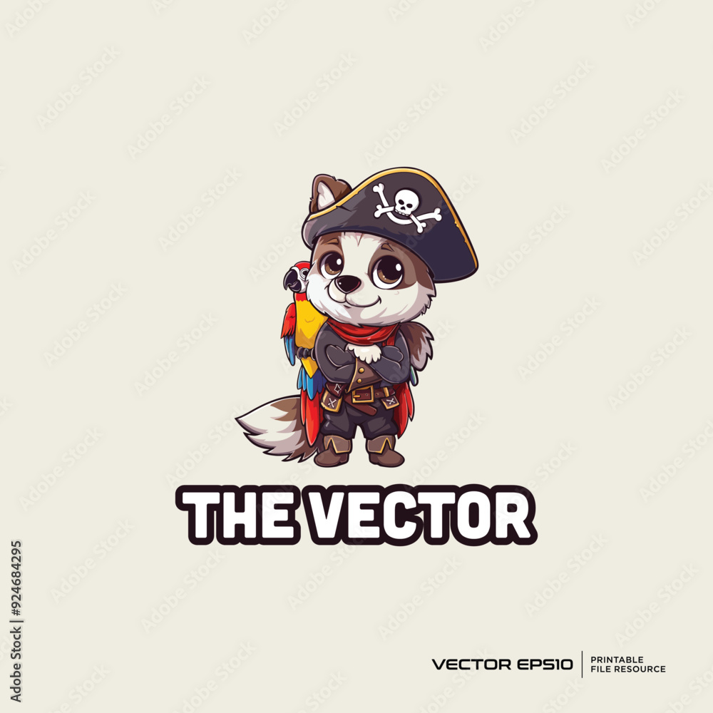Fototapeta premium A dog wearing pirate custom mascot, vector, logo, character, cartoon, illustration, eps10