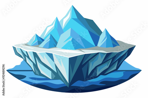 Blue Iceberg Floating in Water with Sharp Peaks