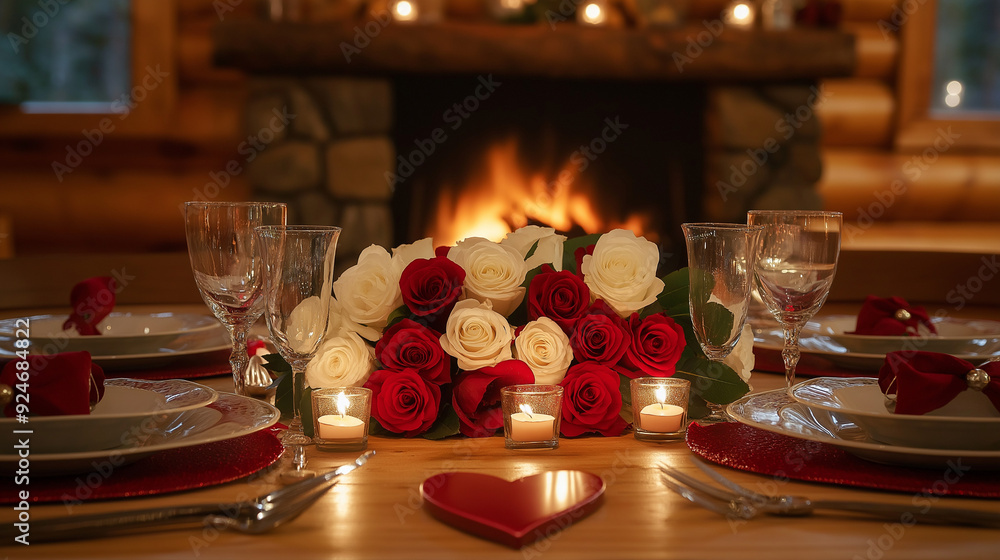 Dining table for Candle light dinner on Valentine’s Day. Dining table for Candle light dinner on Valentine’s Day.