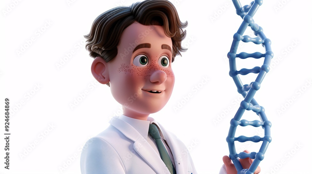 3D clipart of a scientist with a DNA model and lab coat, ultra-sharp ...