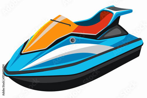 Blue and Black Jet Ski with Orange and Red Details