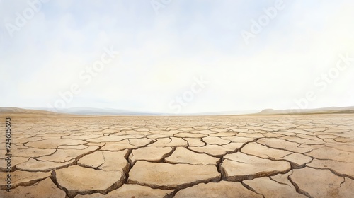 Dried-up riverbed, parched land, climate crisis, Watercolor style