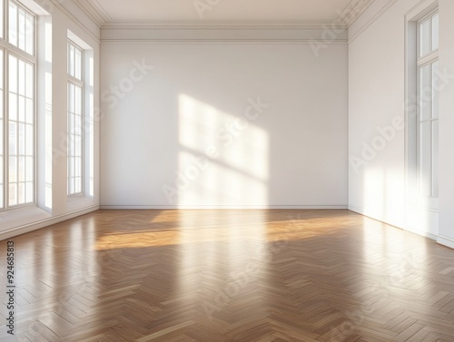 Wallpaper Mural A large room with a white wall and wooden floors Torontodigital.ca