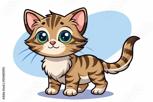 Cute Cartoon Tabby Kitten with Big Green Eyes