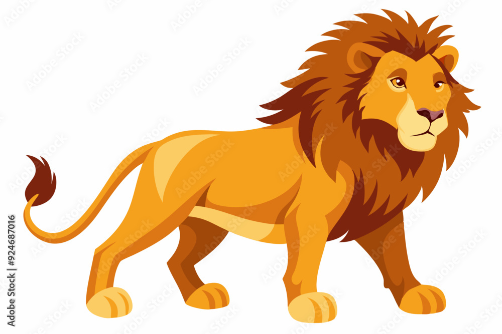 A Cartoon Lion Standing with a Serene Expression A Cartoon Lion Standing with a Serene Expression