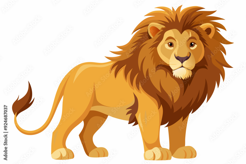 A Cartoon Lion with a Brown Mane Standing on a White Background A Cartoon Lion with a Brown Mane Standing on a White Background