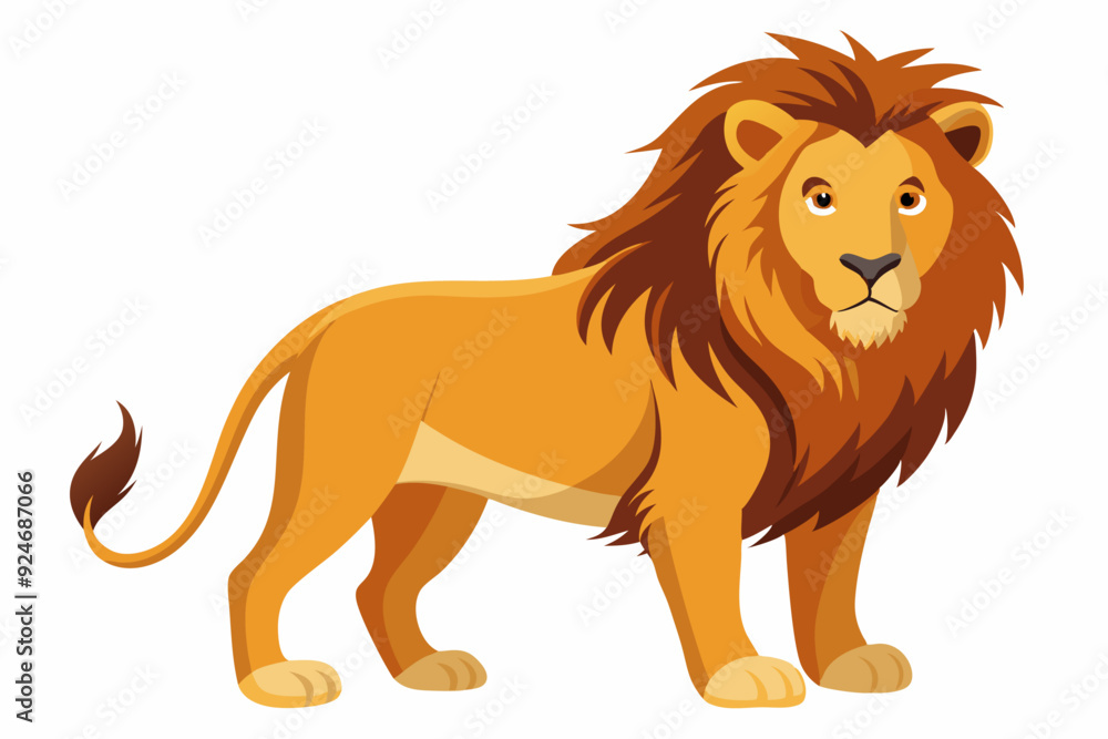 A Cartoon Lion with a Brown Mane Standing on a White Background A Cartoon Lion with a Brown Mane Standing on a White Background